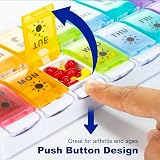 Yaklim Large Weekly Pill Organizer AM PM Push Button Bottom Fill 7 Day BPA Free view 3