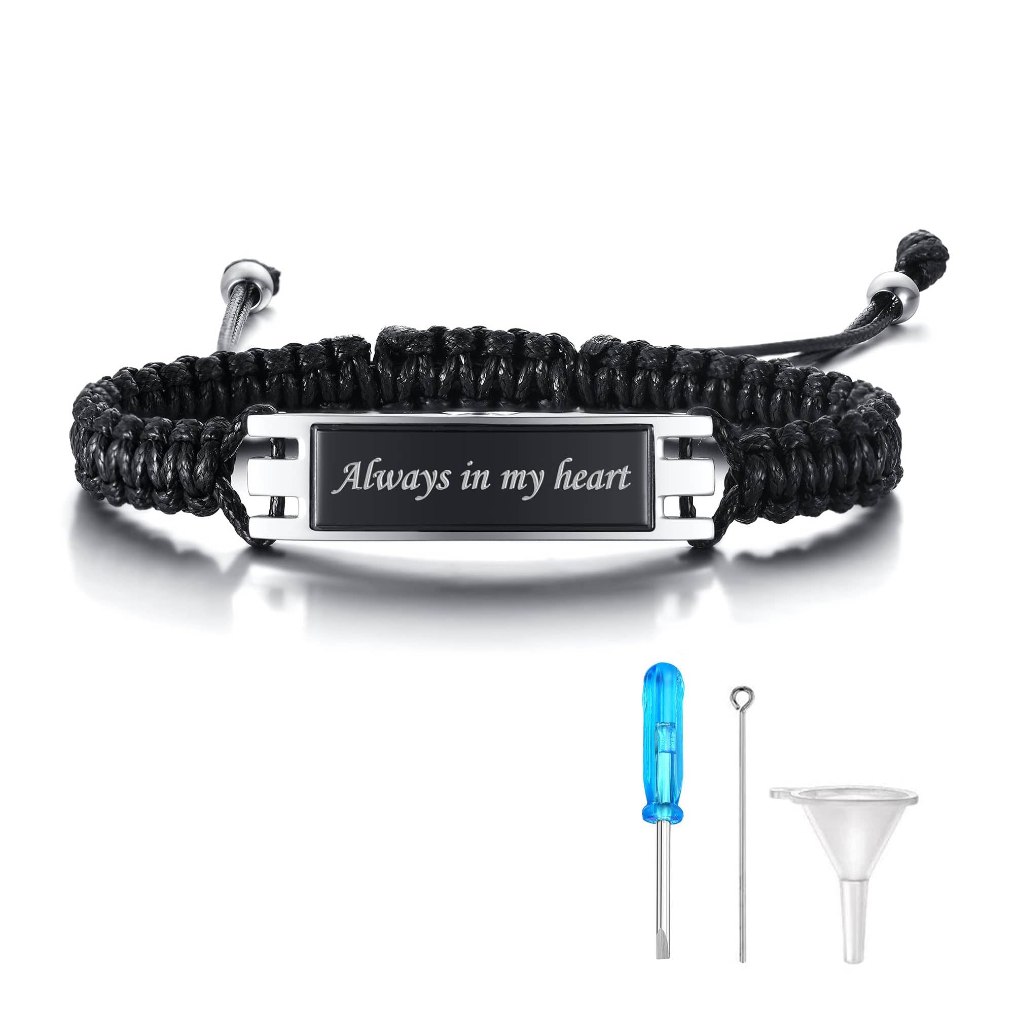 XUANPAI Cremation Jewellery for Ashes - Ashes Jewellery Cremation Bracelet for Ashes Engraved Message Urn Rope Bracelet Ashes Keepsake for Men Women Pet
