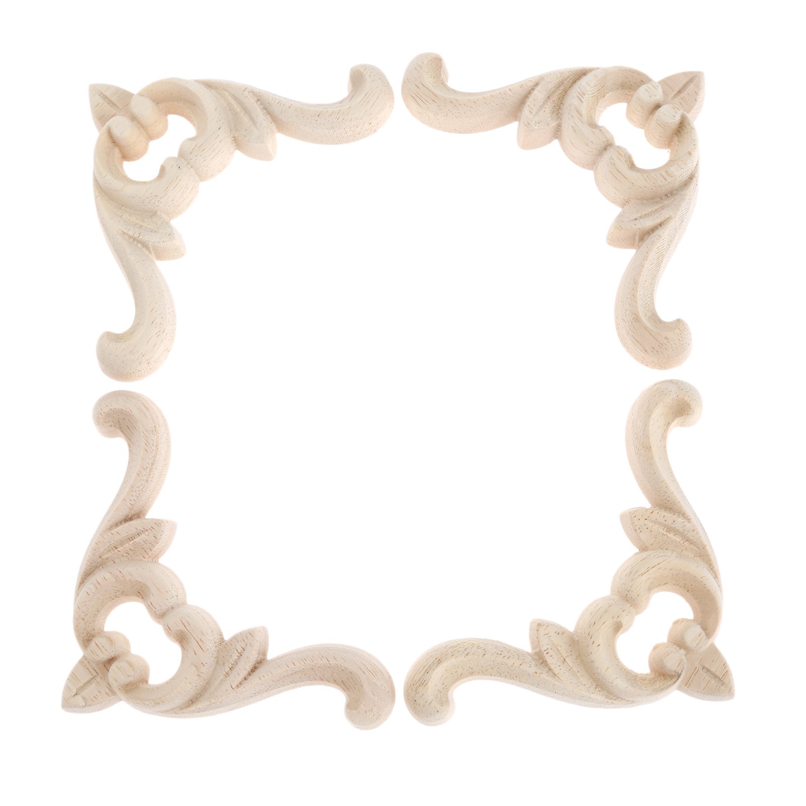 MUXSAM 4Pcs Wood Decorative Mouldings 3.15" x 3.15"(8x8cm) Vintage European Style Corner Onlay Applique Frame Unpainted Carved Decal for Furniture Decoration Craft