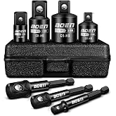 BOEN 7 Pieces Impact Socket Adapter and Reducer Set, 1/4" &amp; 3/8" &amp; 1/2" Drive Socket Adapter Set and 1/4" Drive SAE Hex Shank with Storage Case