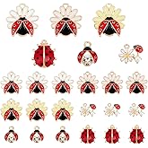 PH PandaHall 24pcs Ladybug Charms 6 Style Enamel Ladybug Flower Pendants Red Lady Beetle Pendants Ladybird Rhinestone Charm for DIY Bracelet Necklace Earring Jewelry Making Art Craft Decoration
