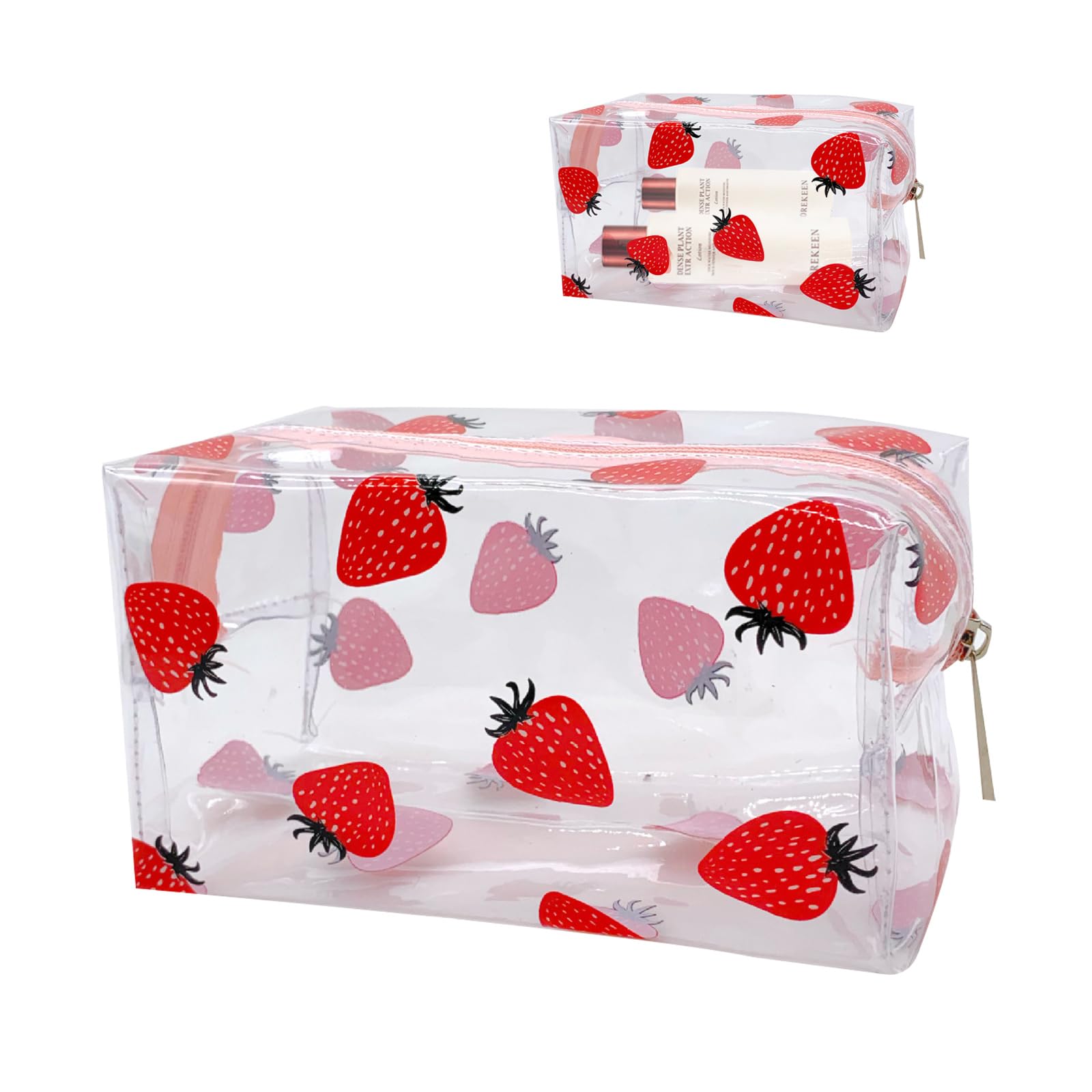 KASESSS PVC Clear Pencil Case, Transparent Pencil Case with Zipper, Pencil Cases Strawberry Pattern, Waterproof Pencilcase, Large Capacity Penicl Case, Prncil Case for Student School College Office