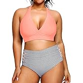Yonique Womens Two Piece Plus Size Halter Bikini Swimsuits Tummy Control Bathing Suits High Waisted Swimwear