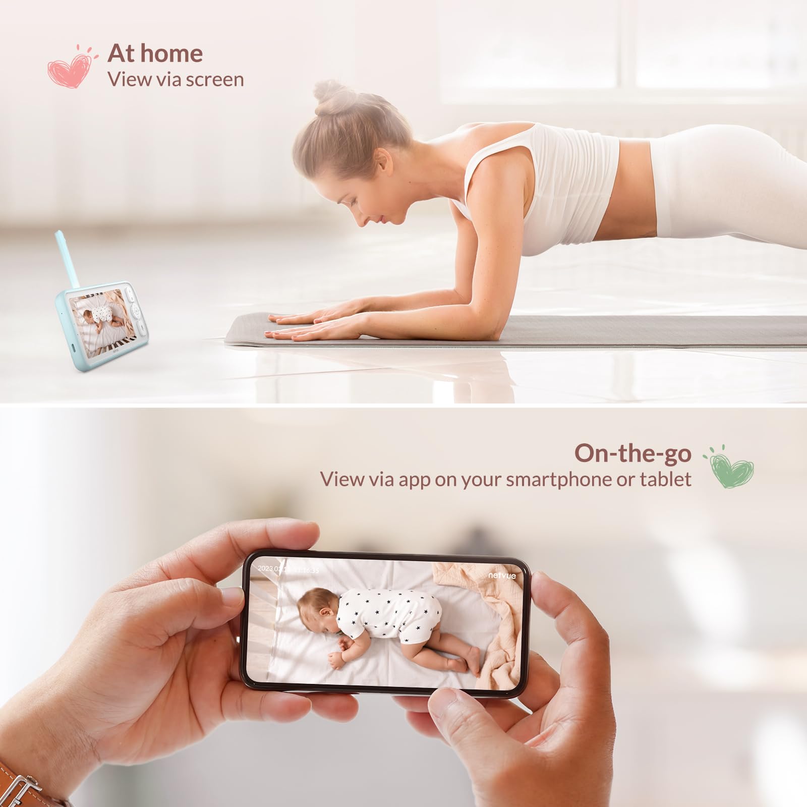 NETVUE Upgraded Baby Monitor Camera, 5000mAh Baby Camera Monitor Audio, Moniteur Bébé with Cry Detection, 5
