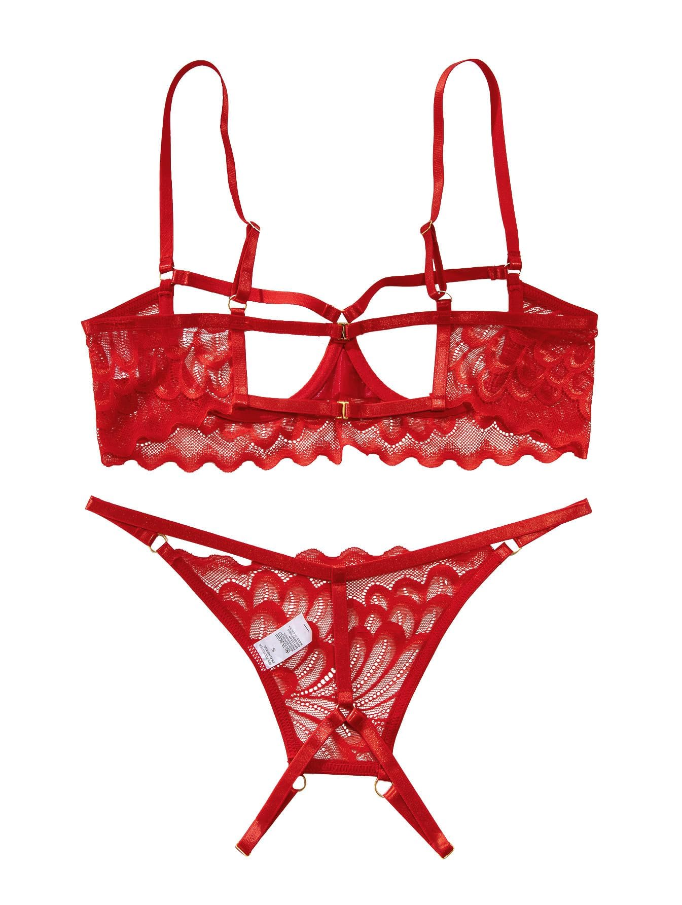 Lilosy Sexy Underwire Floral Lace Sheer Lingerie Set for Women See Through Bra and Panty 2 Piece