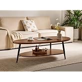 Saint Mossi Oval Wood Coffee Table, Mid-Century Modern Coffee Table, Double Layer Center Table for Living Room, D47xW23.6xH15, Espresso