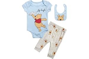 Disney Baby Boys' Outfit Set - 3 Piece Newborn Essentials Gift Set with Bodysuit, Pants, and Bibs (Infant Sizes:0-9M)