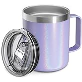 ALOUFEA 12oz Stainless Steel Insulated Coffee Mug with Handle, Double Wall Vacuum Travel Mug, Tumbler Cup with Sliding Lid, GLITTER LAVENDER