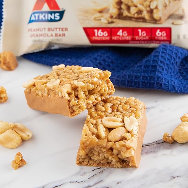 ATKINS PEANUT BUTTER GRANOLA PROTEIN MEAL BAR, HIGH FIBER, 16G PROTEIN, 1G SUGAR, 4G NET CARB, MEAL REPLACEMENT, KETO FRIENDLY, 12 COUNT