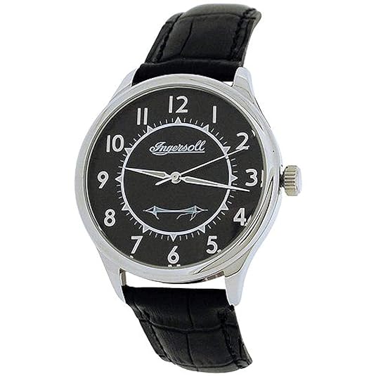 Ingersoll silberf. mechanische Herrenuhr schwarzes Echtlederarmband INJA001GDBR