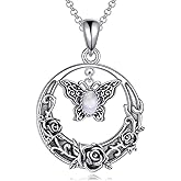 MILKYX Genuine Moonstone Butterfly Rose Rainbow Pendant Necklace 925 Sterling Silver Natural Gemstone June Birthstone Jewelry for Women