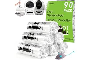 AWOHH 90 Pack Cat Litter Box Robot 4 and 3 Waste Bags, Tear-free, Transparent, Sensor-compatible, Automatic Litter Box Liners Bags, 9-11 Gallon Capacity