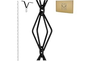 U-NITT Rain Chain Water Collection for Gutters, Rainwater Catcher & Diverter, 8.5 FT Chains for Outside Garden, Diamond Shaped Link Black, Roof Downspout, Works with Heavy Rain, w/ Gutter Clip for Rainchains