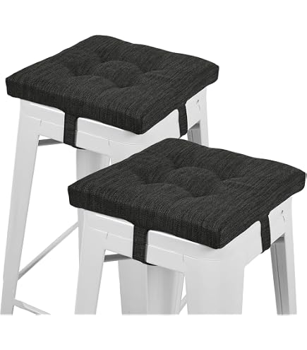 Coussin Tabouret Carré Avec Attaches - Mousse Haute Densité - Housse Coton/lin Lavable - Antidérapant - Bureau/maison - 3