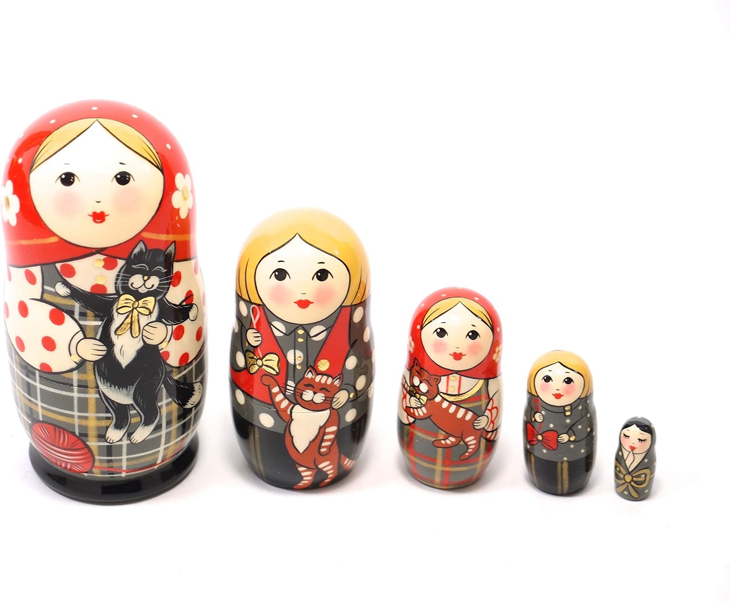 作家 マトリョーシカ 5個組 水玉ねこ B ロシア製 マトリョーシカ ホビー Amazon