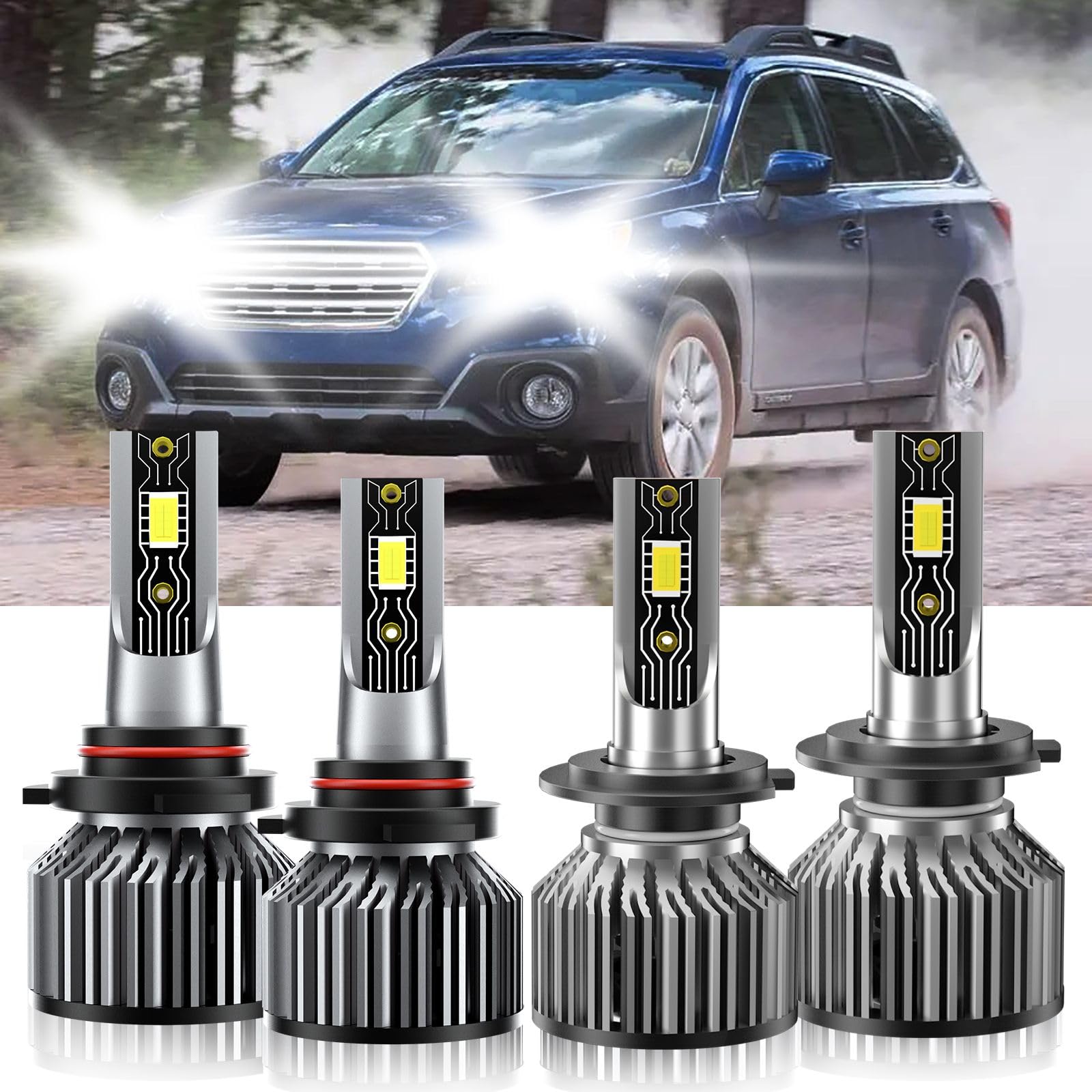Photo 1 of TXBILMOO Compatible For Subaru Outback 2005-2014 9005 H7 High/Low Beam, 600% Brightness 6500K White with Cooling Fan, Plug and Play, IP68 Pack of 4