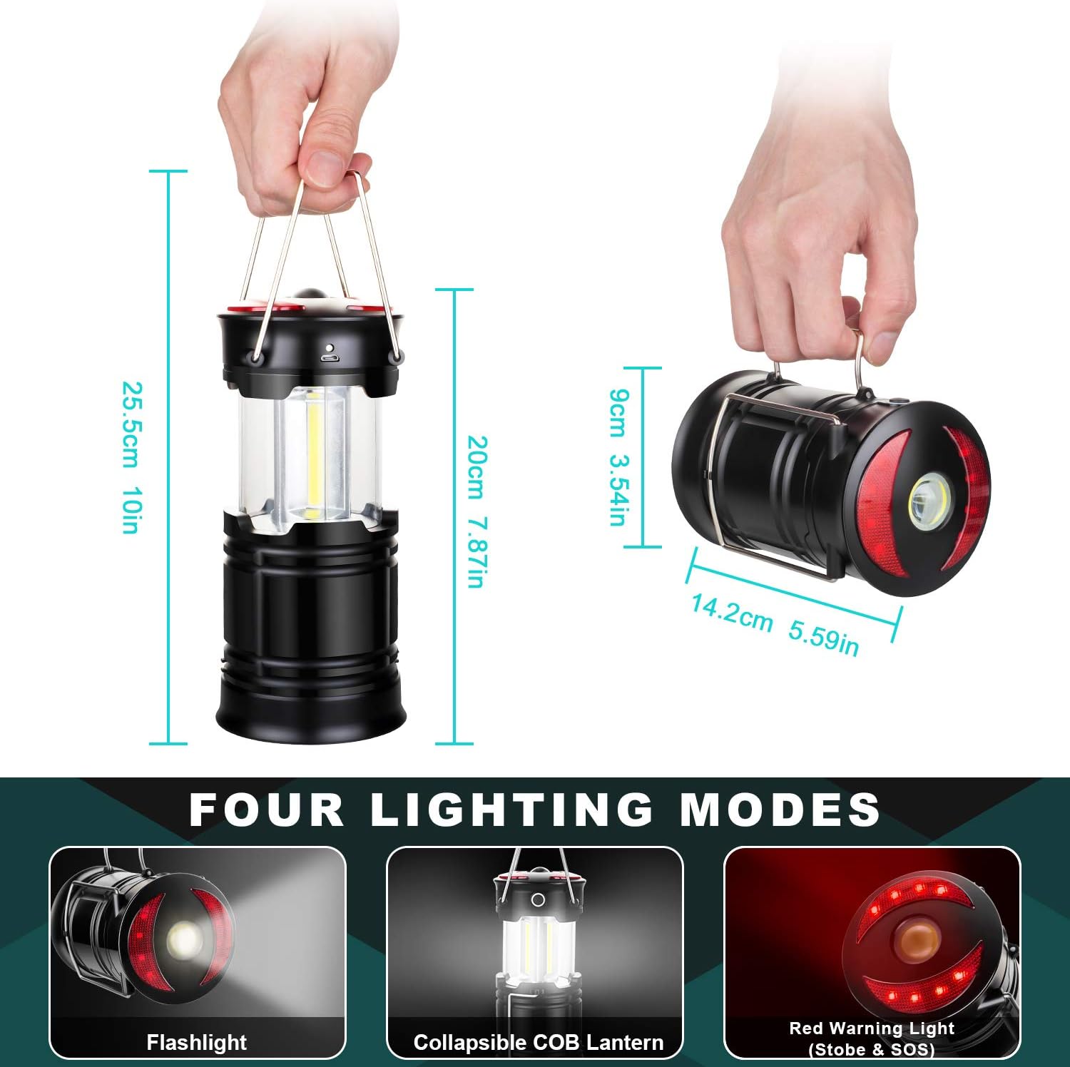 EZORKAS 2 Pack Camping Lanterns, Rechargeable Led Lanterns, Hurricane Lights with Flashlight and Magnet Base for Camping, Hurricane, Hiking, Emergency, Outage: Sports & Outdoors