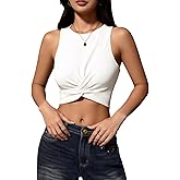 winkbay Women's Twist Front Crop Tank Top Crew Neck Sleeveless Ribbed Knit Tops