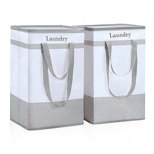 ROSOS Laundry Bin, 80 L Collapsible Laundry Baskets, 2 Pack Laundry Hamper with Extended Double Handle, Foldable Laundry Basket for Laundry Bedroom Bathroom Dorm Storage Clothes Toys, Grey