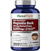 NusaPure Magnolia Bark 20:1 Extract, 250 mg Equivalent to 5,000 mg 200 Vegan Vegetarian Capsules Non-GMO