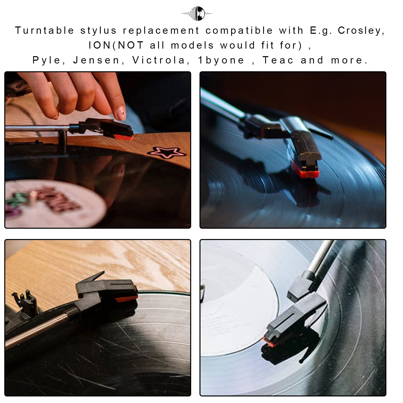 3pcs Record Player Cartridge and Needle,Universal Turntable Diamond Cartridges and Stylus Replacement for LP Crosley Ion Jensen Victrola 1byone Phonograph