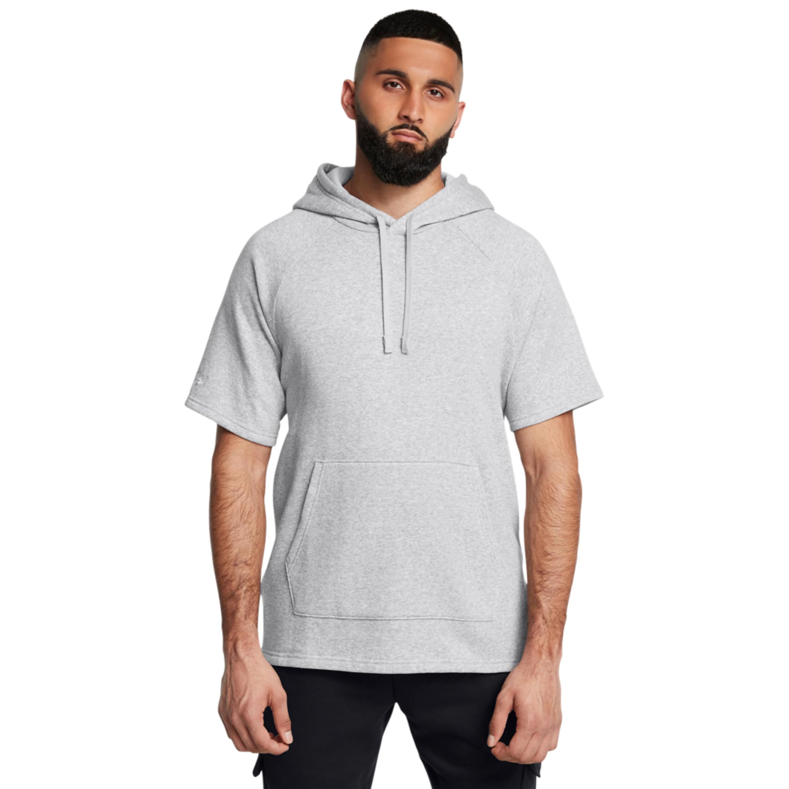 Under Armour Men’s Rival Fleece Short Sleeve hoodie, (012) Mod Gray Light Heather / / White, Large