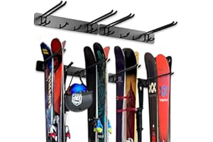 Aking Ace Wall Mount Ski Storage Rack,Garage Snowboard Storage Organization 8 Pairs Metal Hooks Indoor Outdoor Organizer System