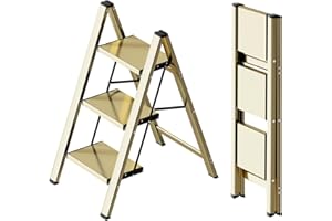 SOLADDER 3 Step Ladder, Anti-Slip and Lightweight Foldable Step Ladder for Adults & Kids to Use in Kitchen,Closet and Library
