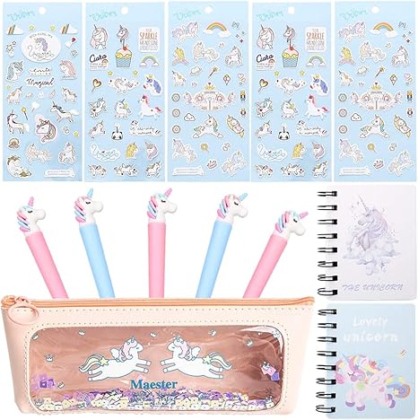 Amazon Amycute ユニコーンステーショナリーセット 13点 ユニコーン鉛筆ケース ユニコーンボールペン ステッカー ノート 学校文房具セット 女の子 子供 学生 学校 文房具 ギフト ノート メモ帳 文房具 オフィス用品
