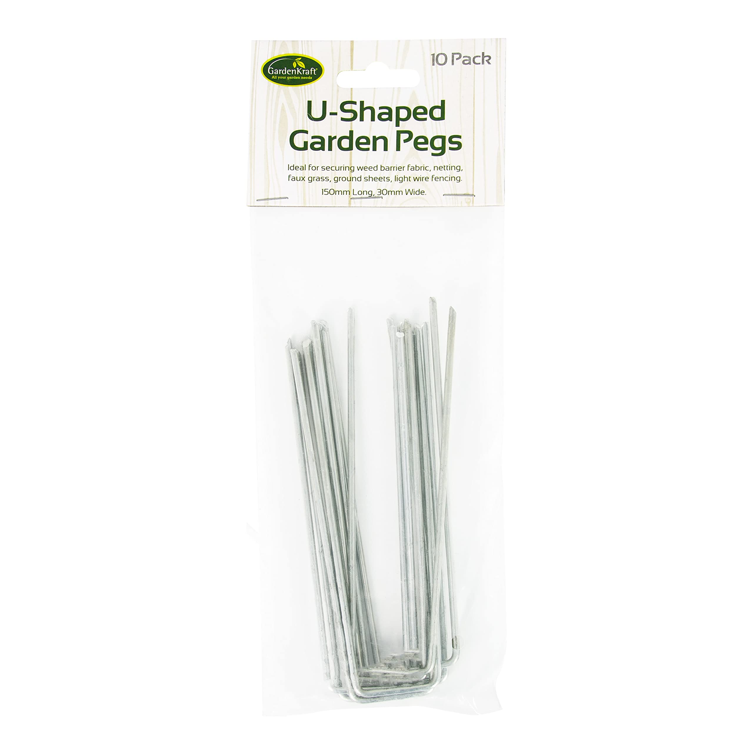 GardenKraft 26610 Pack of 10 Artificial Grass U-Pegs / Heavy Duty / Multi-Purpose Ground Pegs / Garden Accessories