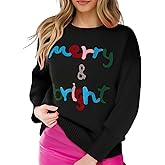 Christmas Sweater for Women Merry and Bright Xmas Pullover Top Crewneck Chenille Letter Patch Jumper