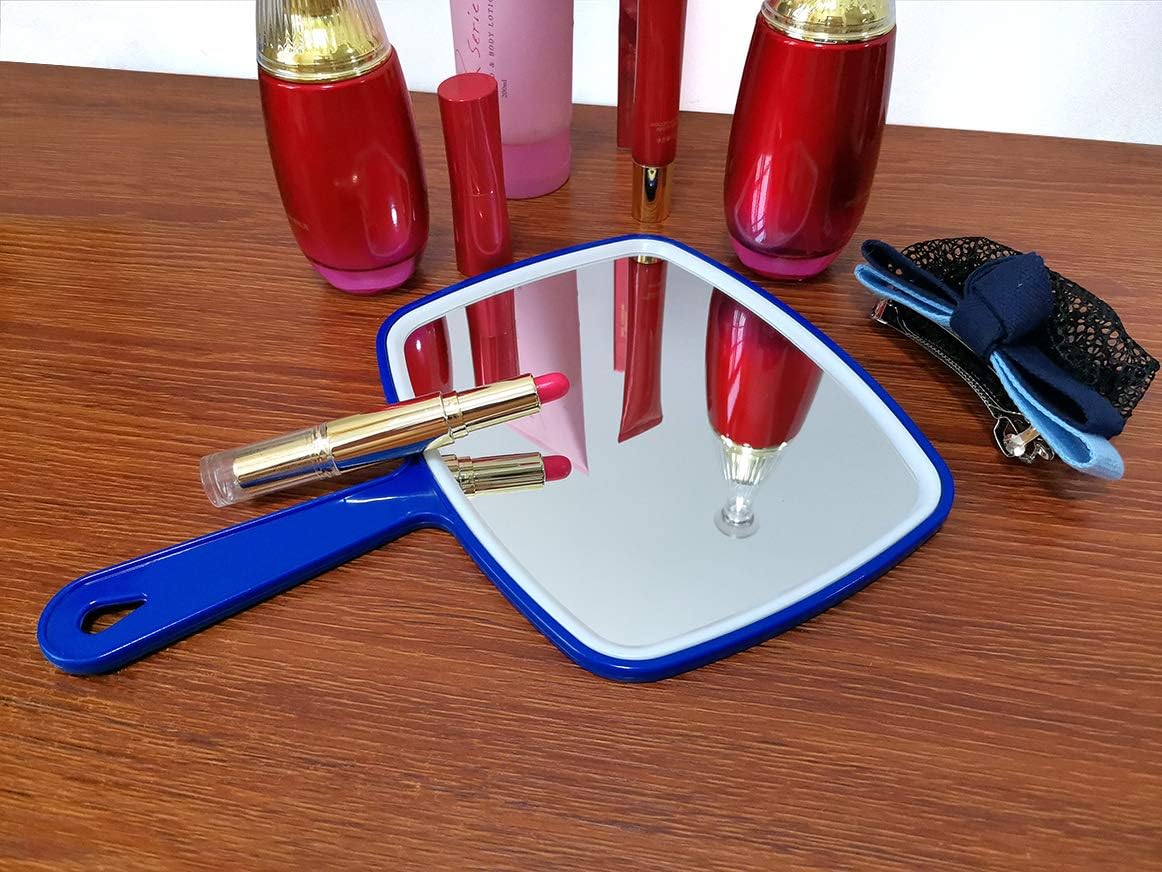 Generies Hand Mirror,Extra Large Handheld Mirror with Handle, Makeup Mirror,Salon Barbers Hairdressers Hand Mirror,Wide Angle 7.3″W×10.4″L,Blue: Furniture & Decor