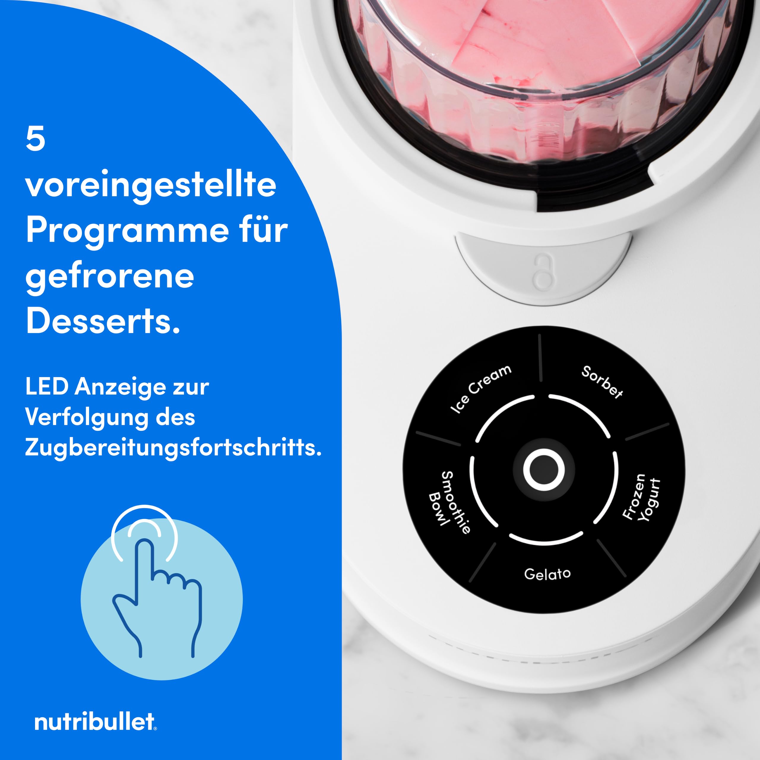 nutribullet Chill – Eismaschine für leckeres Eis, Gelato, Sorbet, Smoothie Bowl und Frozen Yogurt, 5 Automatikprogramme, Eiscreme Maschine, 3 Behälter mit Deckel, ideal für Familien, Weiß (NBD0503W) 6