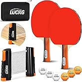 LUOXG Portable Ping Pong Paddles Set of 2 with Table Tennis Net and Balls | 2‑Player Ping Pong Paddles Set with 3‑Star Balls, Retractable Net and Portable Case, Perfect for Family Games
