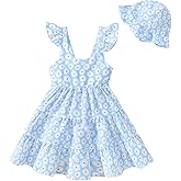 Jeinxcn Toddler Baby Girl Dress Summer Clothes Little Girls Ruffle Sleeveless Dresses Kids Beach Sundress with Hat