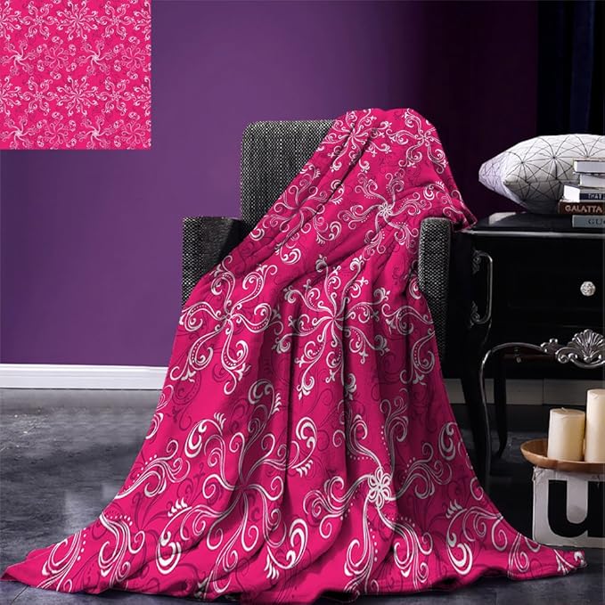 smallbeefly Hot Pink Throw Blanket Floral Arrangement Pattern on Hot