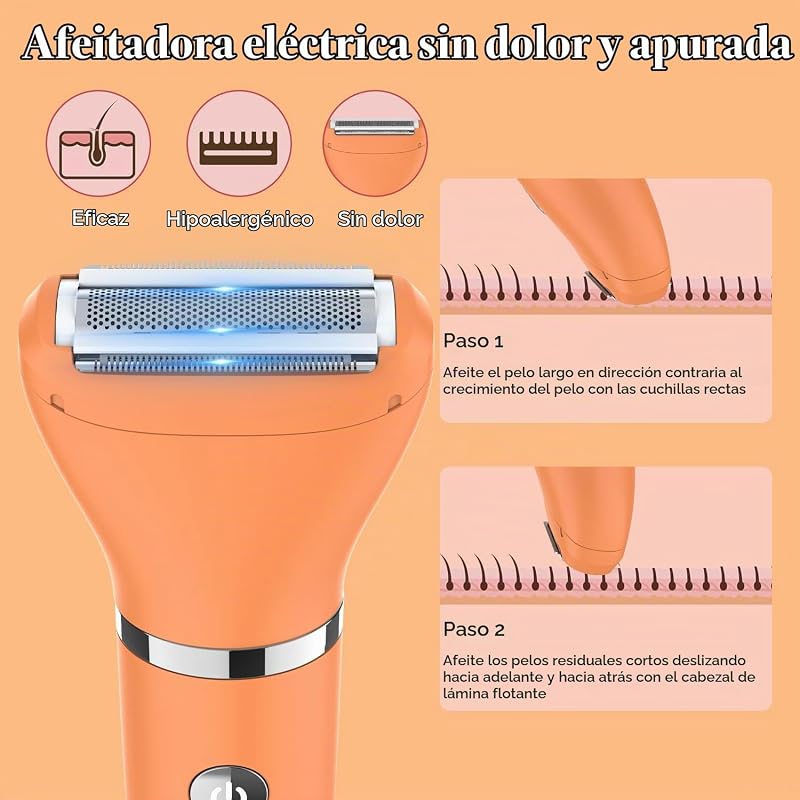 afeitadora eléctrica para mujer cortapelos corporal para mujer recortadora para zona bikini Afeitado de piernas impermeable pantalla LCD seco/mojado 3 in 1 Naranja
