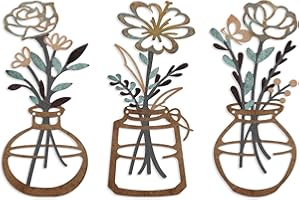 ARTINME 3 Pieces Metal Flowers Wall Arts - Rustic Farmhouse Decor Minimalist Flower Wall Decors for Living Room Bathroom Kitchen Bedroom Dining Room - Housewarming Gifts (Brown)