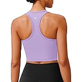 PINSPARK Racerback Crop Tank Tops for Women Longline Padded Sports Bra Scoop Neck Workout Yoga Top