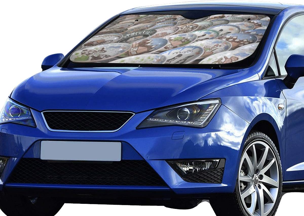 EIJODNL Car Windshield Sun Shade Suv Colorful Ceramics Foldable Sunshade For Maximum Uv And Sun Protection Keep Your Vehicle Cool 55 X 30inch (140cm X 75cm) Foldable Car Sun Shade