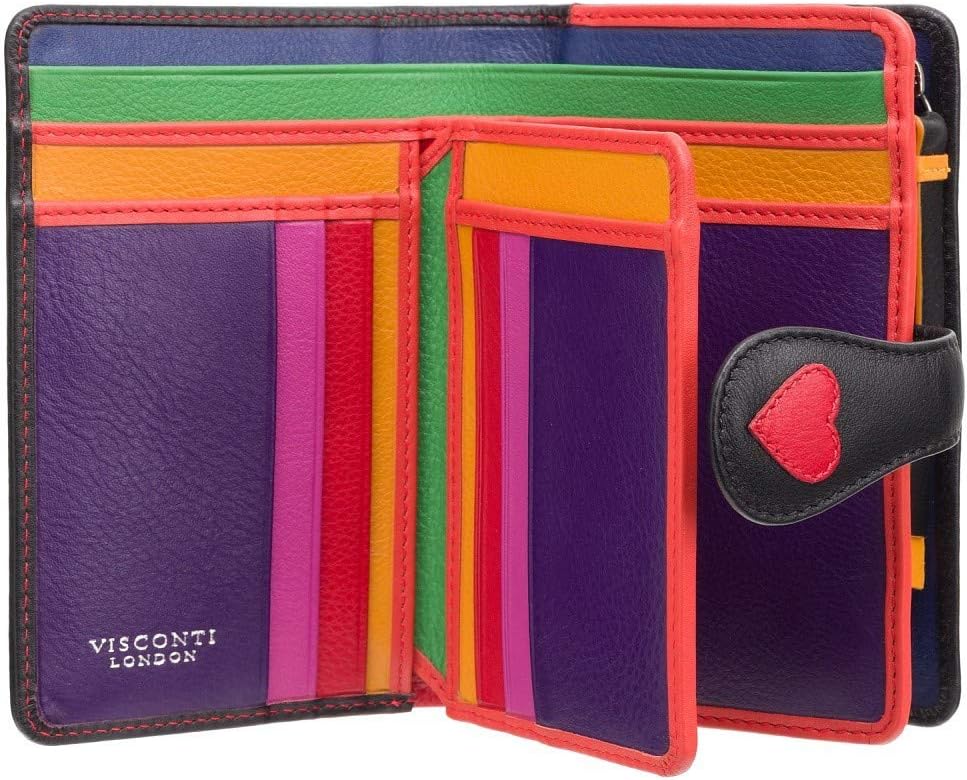 VISCONTI Soft Leather Womens RFID Protection Hearts Bifold Purse Wallet - Crush - LV4, Black Multi - Image 3