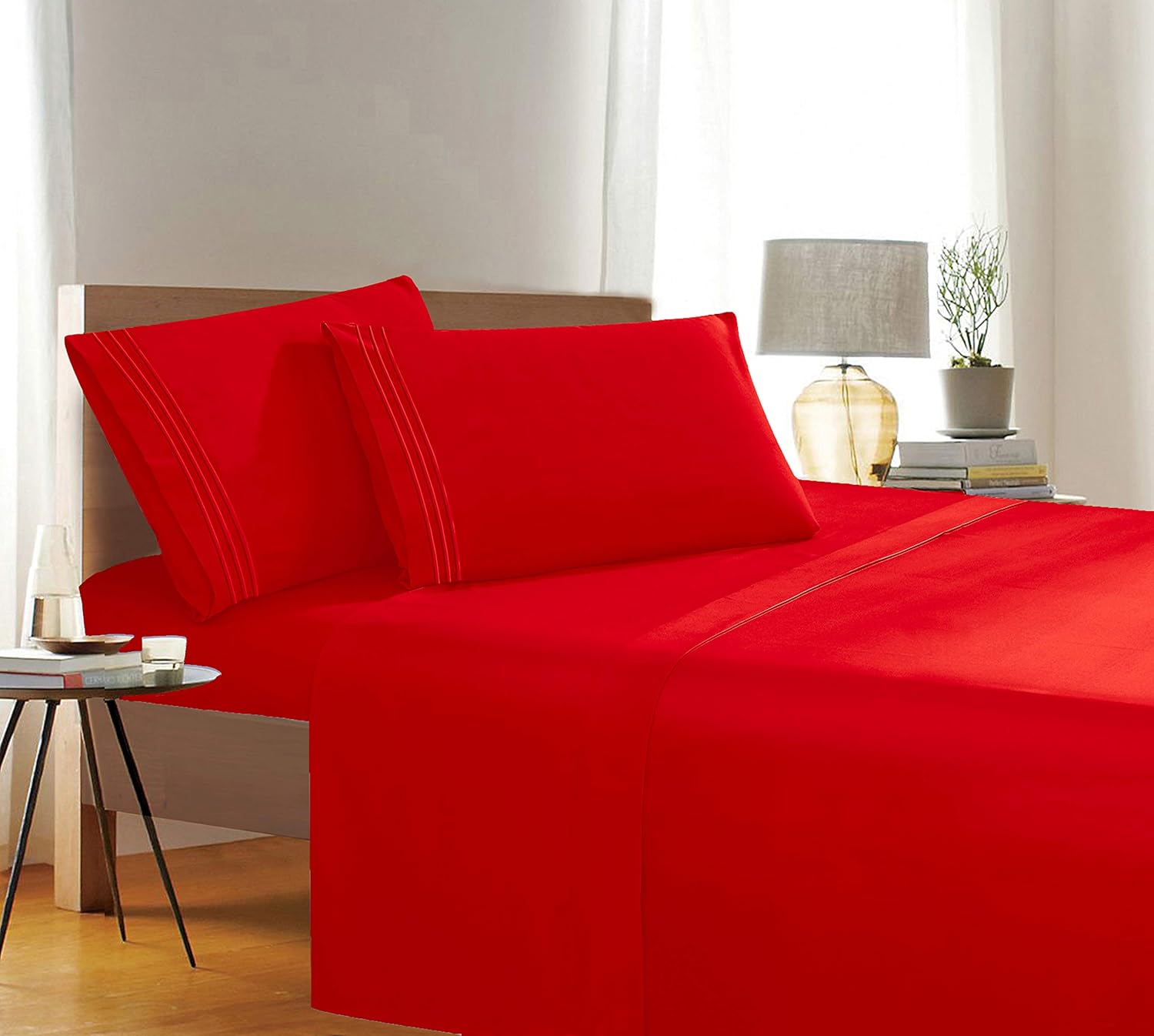 Elegant Comfort 1500 Thread Count Wrinkle & Fade Resistant Egyptian Quality 3-Piece Bed Sheet Set Ultra Soft Luxurious Set Includes Flat Sheet, Fitted Sheet and 1 Pillowcase, Twin/Twin XL, Exotic Red: Home & Kitchen