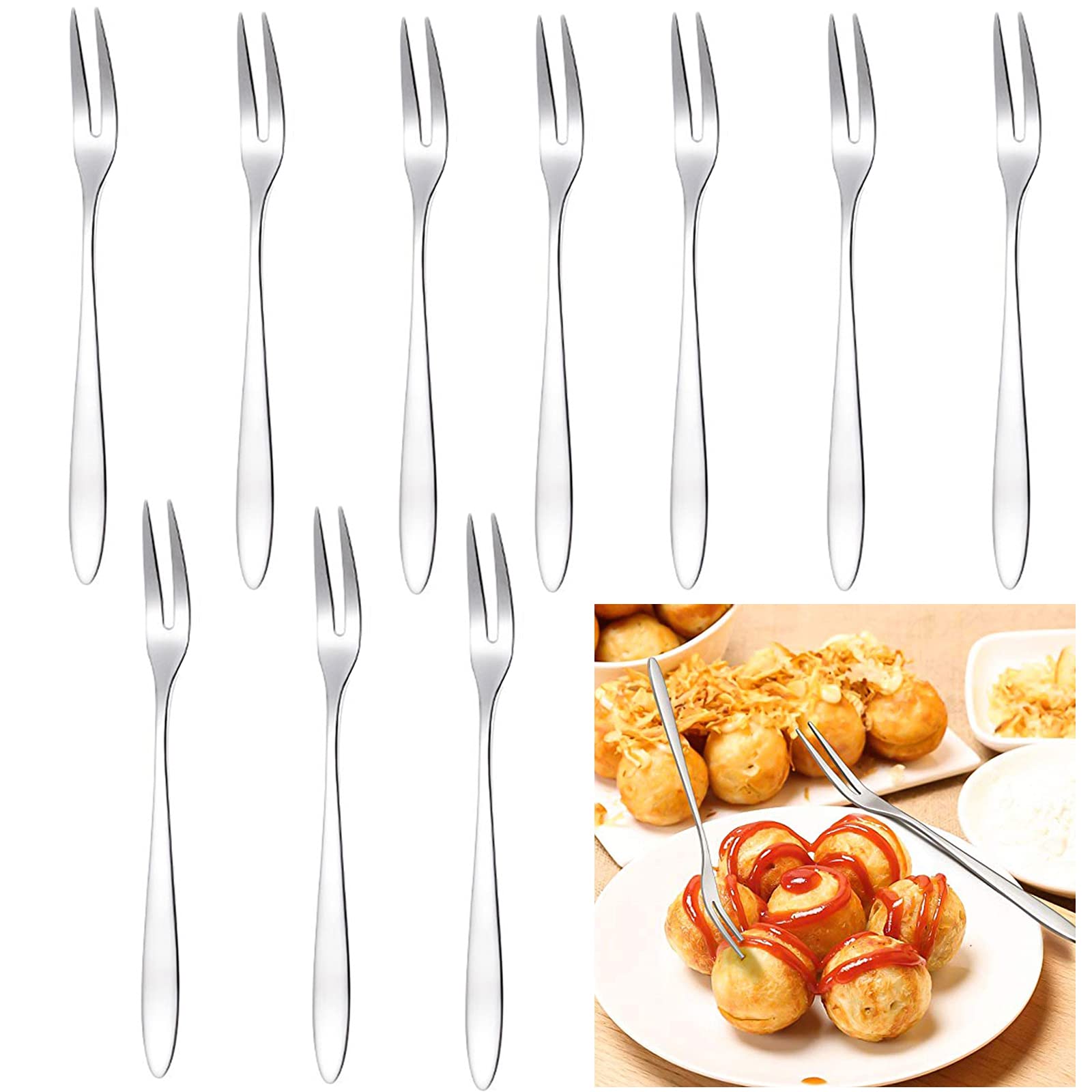 DHER Fruit Fork Stainless Steel Tableware Fork Small Fork Dessert Mini Fork Stainless Steel Fork Stainless Steel for Fruit Vegetable Salad Cake Pastry Dessert Plain 10 Piece Set