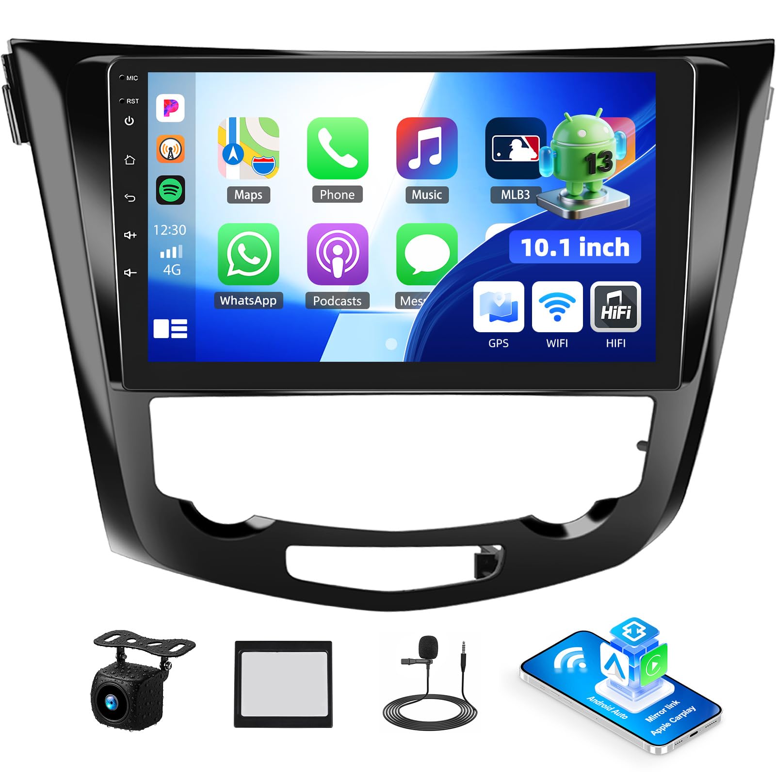 Photo 1 of UNITOPSCI Android 13 Wireless CarPlay Car Stereo Radio for Nissan Rogue X-Trail Qashqai 2014-2018 with Android Auto, 10.1'' 1080P Touchscreen GPS WiFi HiFi FM/RDS Bluetooth SWC AHD Backup Camera+MIC