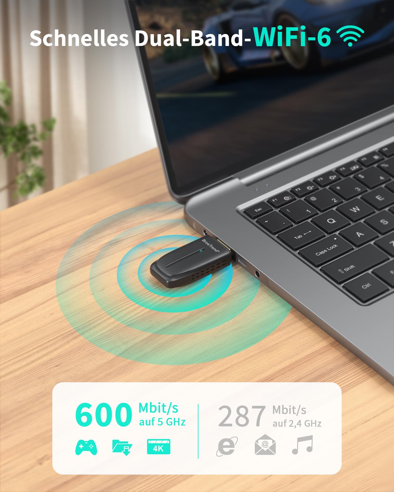 BrosTrend WiFi 6 AX900 2 in 1 WLAN Bluetooth Adapter PC für Windows 11/10 3