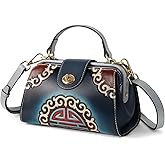 ZHIYONG Leather Shoulder Bag Tote Handbag for Women, Genuine Leather, Handcrafted Large Capacity Purse with Secure Closure, Crossbody & Handheld Use, Deep Blue Porcelain Pattern