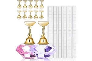 Kalolary 2 Sets Nail Tip Stand Holders with 102Pcs White Reusable Adhesive Putty Clay, Practice Crystal Stand Base Display Tools Set for Nail Art Salon DIY and Practice Manicure