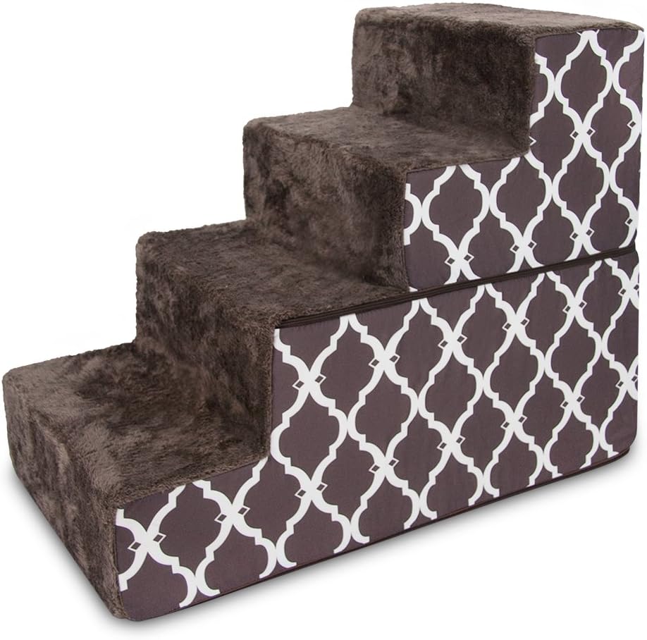 Made in USA Foldable Pet Steps/Stairs with CertiPUR-US Certified Foam by Best Pet Supplies - Gray Lattice, 3-Steps (H: 16.5") : Pet Supplies