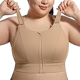 VFUS High Impact Sports Bras for Women Adjustable Zip Front Plus Size Workout Bra Full Coverage Removable Padded Running