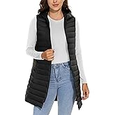 ELFJOY Long Puffer Vest Women Lightweight Down Vest with Hood Winter Warm Womens Vests Outerwear Sleeveless Puffer Jacket